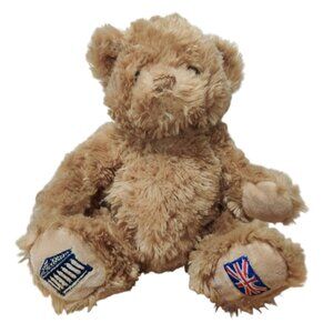 British Museum Teddy Bear Plush UK Flag Columns Embroidered Feet Tan 8" Soft Toy
